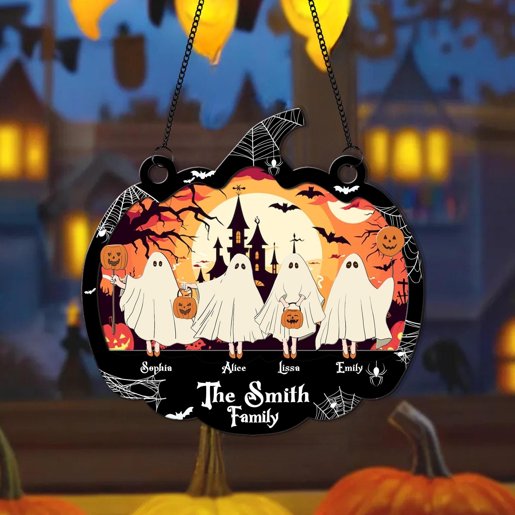 Personalized Ghost Family Ornament Suncatcher, Dark Gothic Home Decor, Ghost Suncatcher,Halloween Decor,Halloween Family Portrait Suncatcher