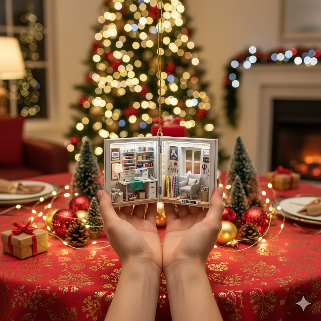 Personalized Sewing Room Ornament, Custom Name Flat 2D Christmas Decoration, Gift for Seamstress and Crafter