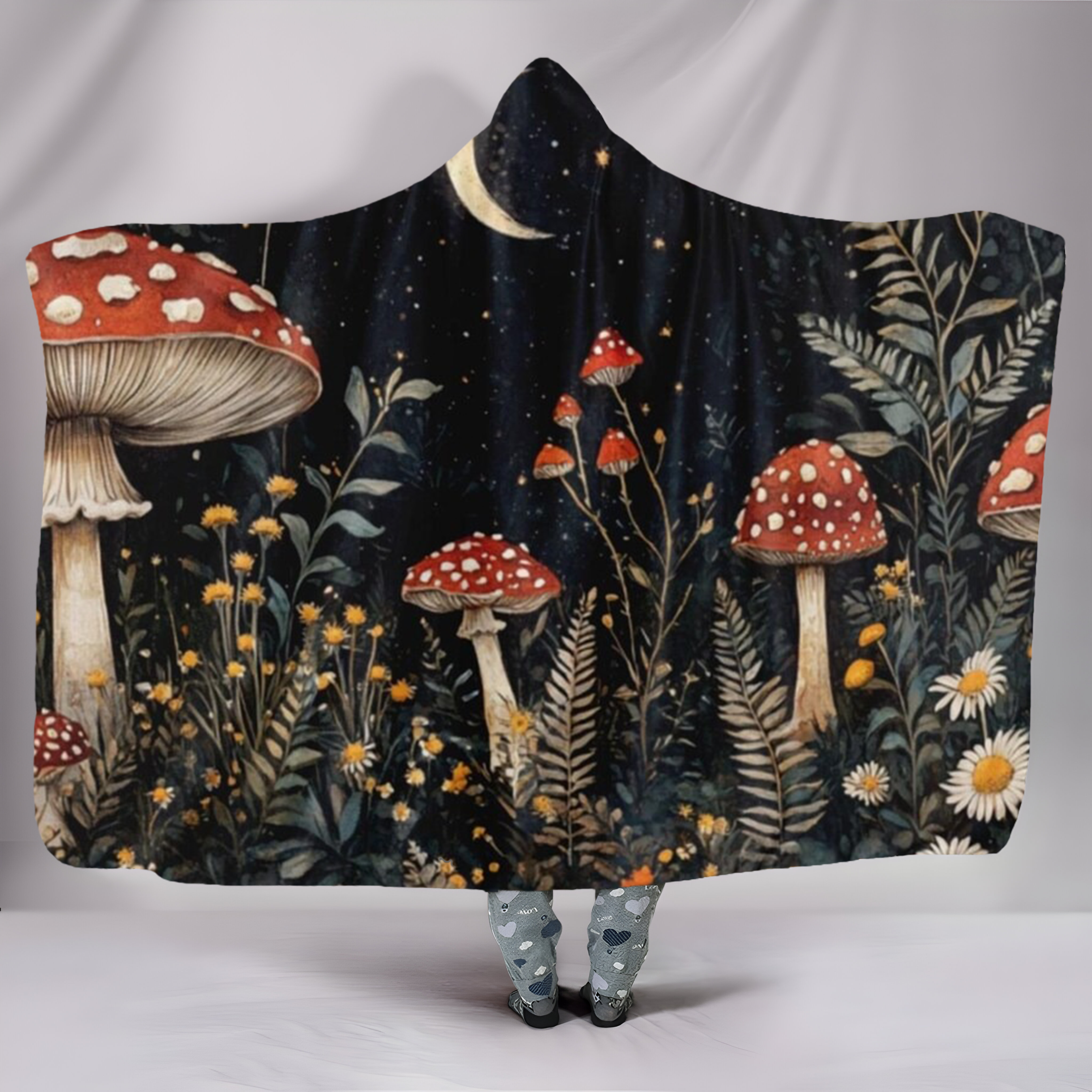 Mushroom Hooded Blanket, Enchanted Forest Fungi Design, Cozy and Soft Throw Blanket, Perfect Gift for Nature and Fantasy Lovers. BLKAC62