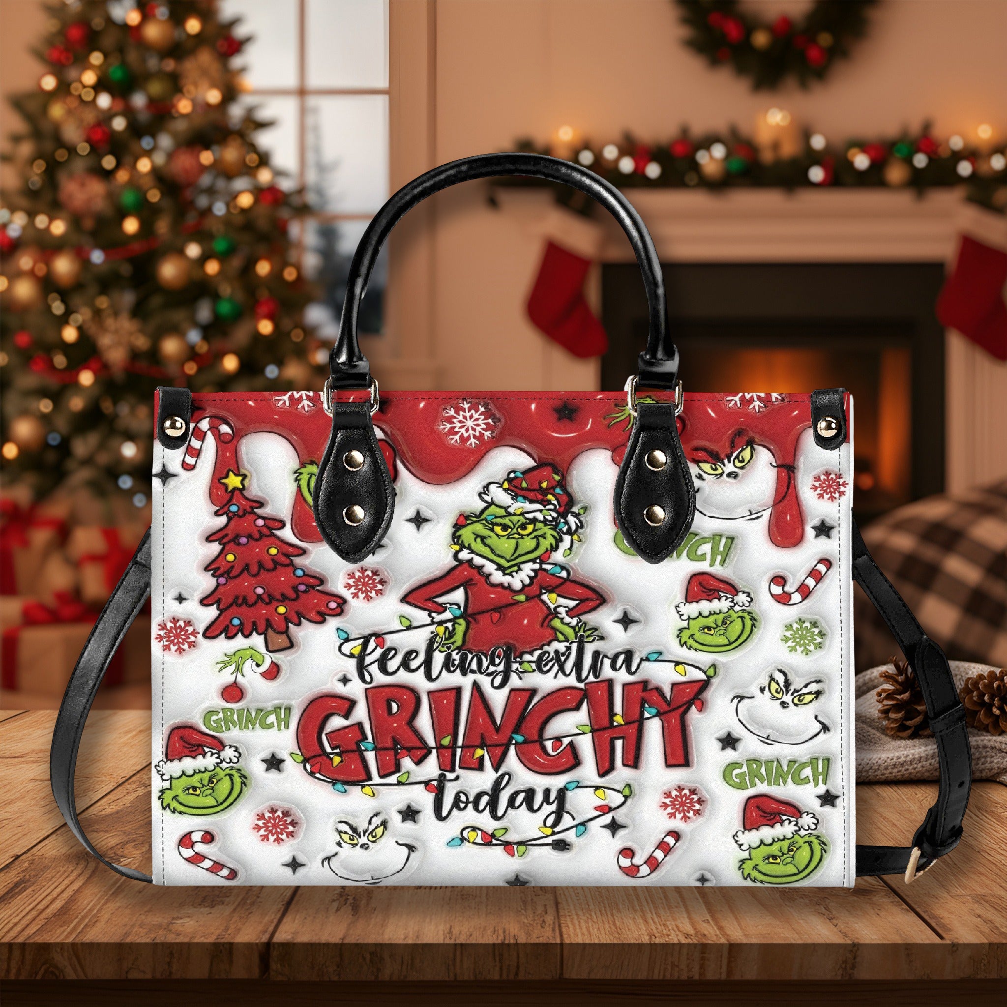 Holiday Vibes Handbag, Funny Christmas Handbag, Festive Character Tote Bag, Winter Party Shoulder Bag, Christmas Gifts