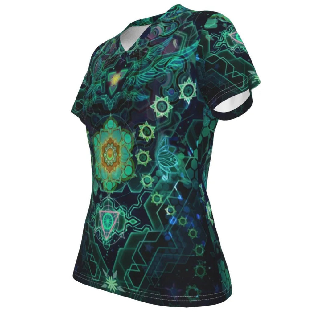 Yantric Geometry V-Neck T-Shirt, Women’s Tee with Spiritual Energy Pattern and Meditation Vibes, Women's Fit, V-neck Shirt, Shortsleeve