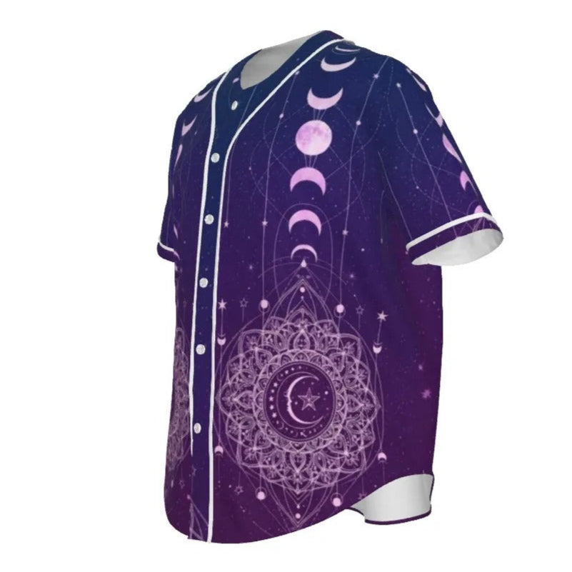 Mystic Lunar Mandala Baseball Shirt, Moon Phase Spiritual Jersey, Celestial Lotus Raglan Top, Sacred Geometry Cosmic Wear, Boho Mystic Style