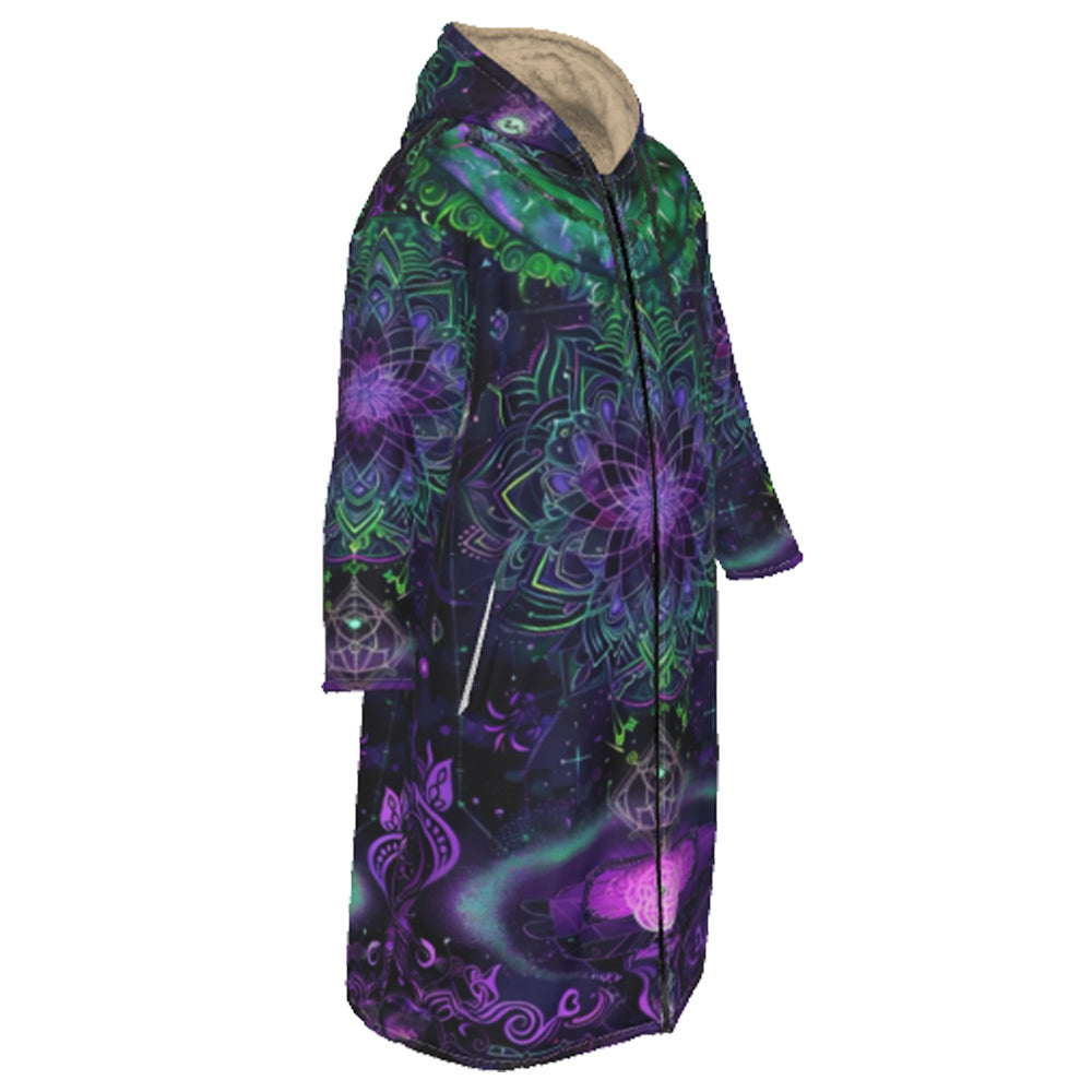 Mystic Aesthetic Zip-Up Cloak, Mystic Mandala Cloak, Cosmic Tarot Zip-Up Cloak, Sacred Geometry Cloak, Trippy Psychedelic Cloak, Spiritual Festival Wear
