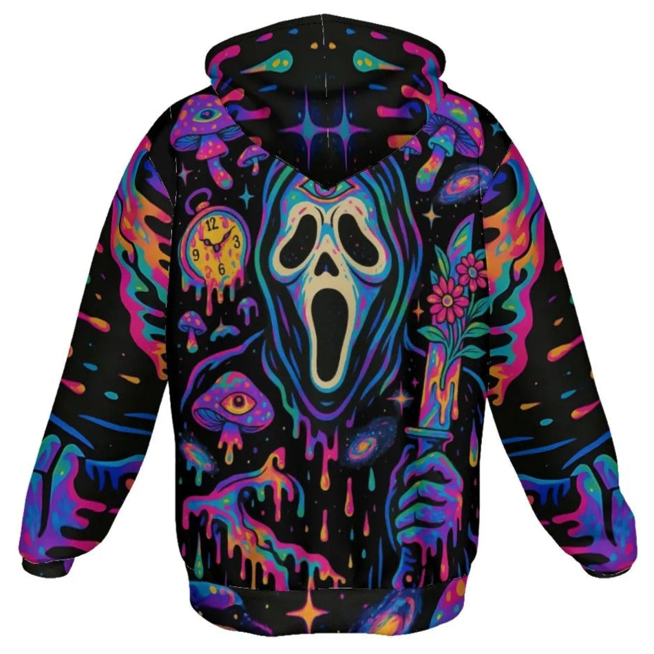 Psychedelic Halloween Mushrooms Zip Hoodie, Neon Trippy Mushroom Jacket, Spooky Halloween Outerwear, Horror Streetwear