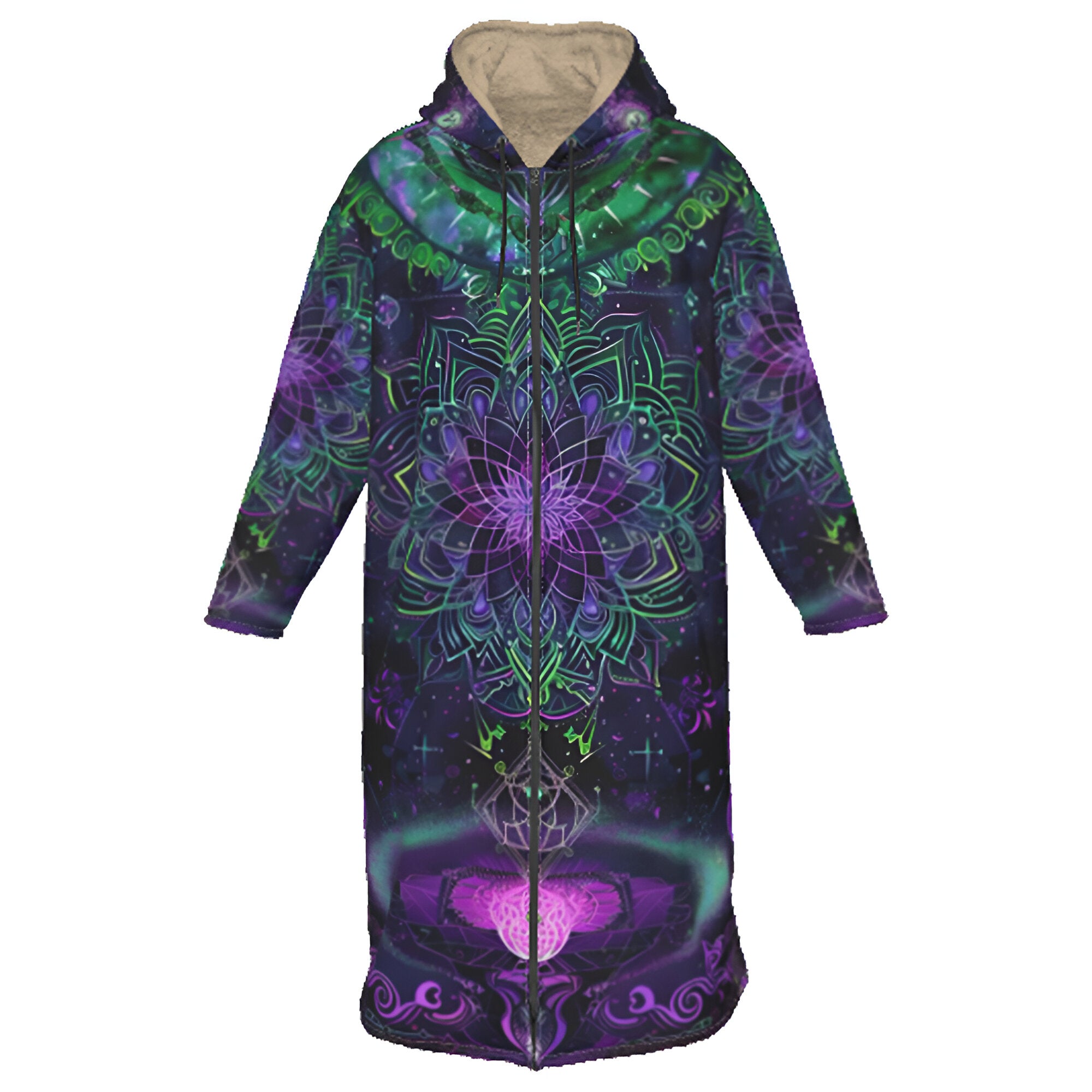 Mystic Aesthetic Zip-Up Cloak, Mystic Mandala Cloak, Cosmic Tarot Zip-Up Cloak, Sacred Geometry Cloak, Trippy Psychedelic Cloak, Spiritual Festival Wear