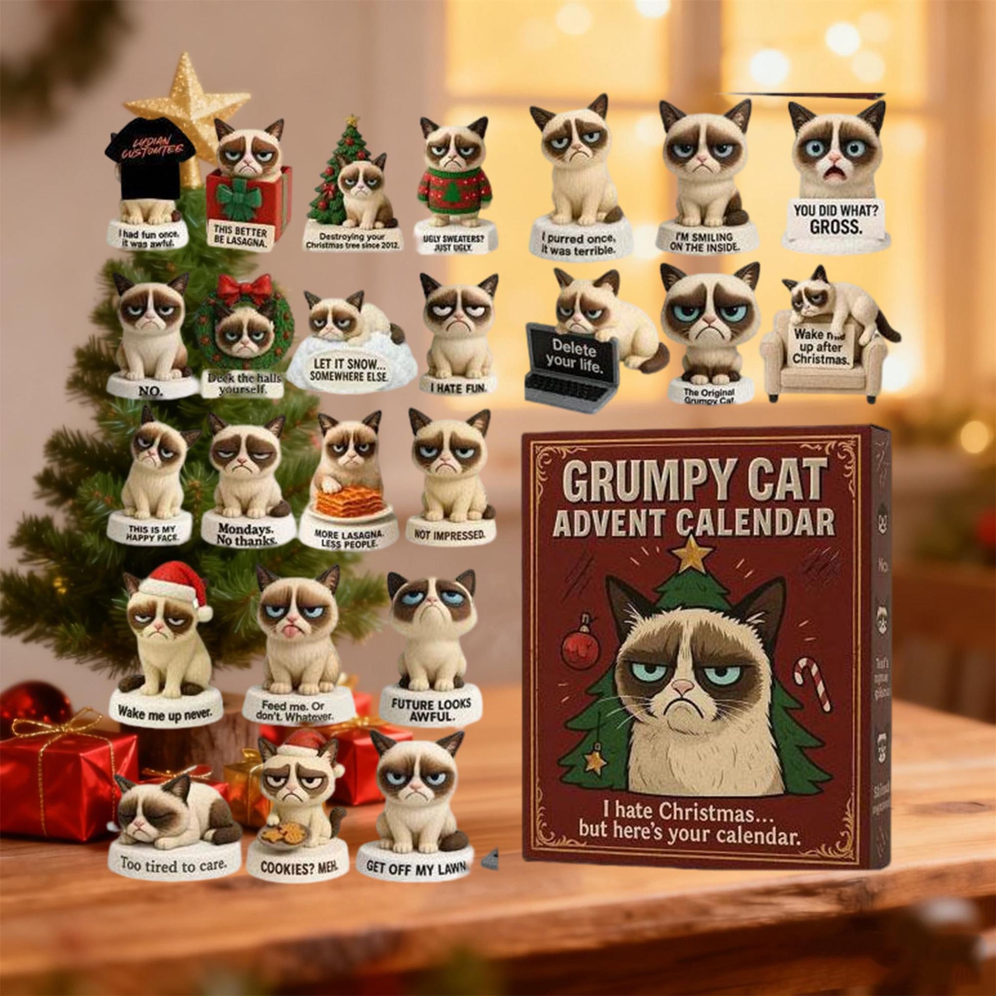 Funny Moody Cat Advent Calendar 2025, Sarcastic Kitty Figurines, 24 Days Humor Gift for Adults & Cat Lovers