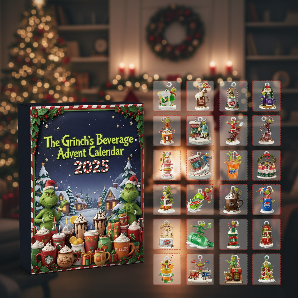 Grinch Beverage Advent Calendar 2025, Holiday Drink Ornament Set, Cute Christmas Countdown Box, Cocoa & Soda Theme Gifts