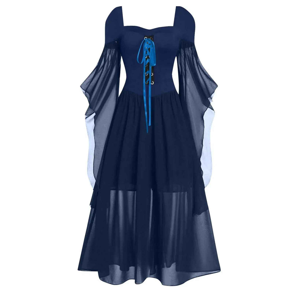 Halloween Costumes, Plus Size Gothic Witch Halloween Costume for Women, Vintage Medieval Cold Shoulder Dress, Butterfly Sleeve Carnival Party Outfit