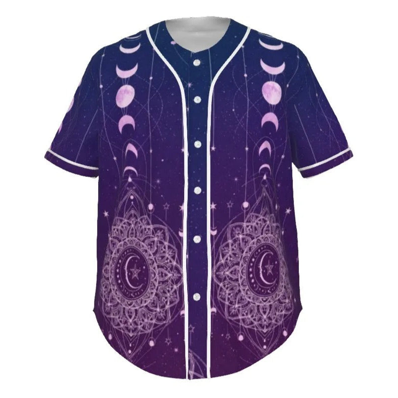 Mystic Lunar Mandala Baseball Shirt, Moon Phase Spiritual Jersey, Celestial Lotus Raglan Top, Sacred Geometry Cosmic Wear, Boho Mystic Style