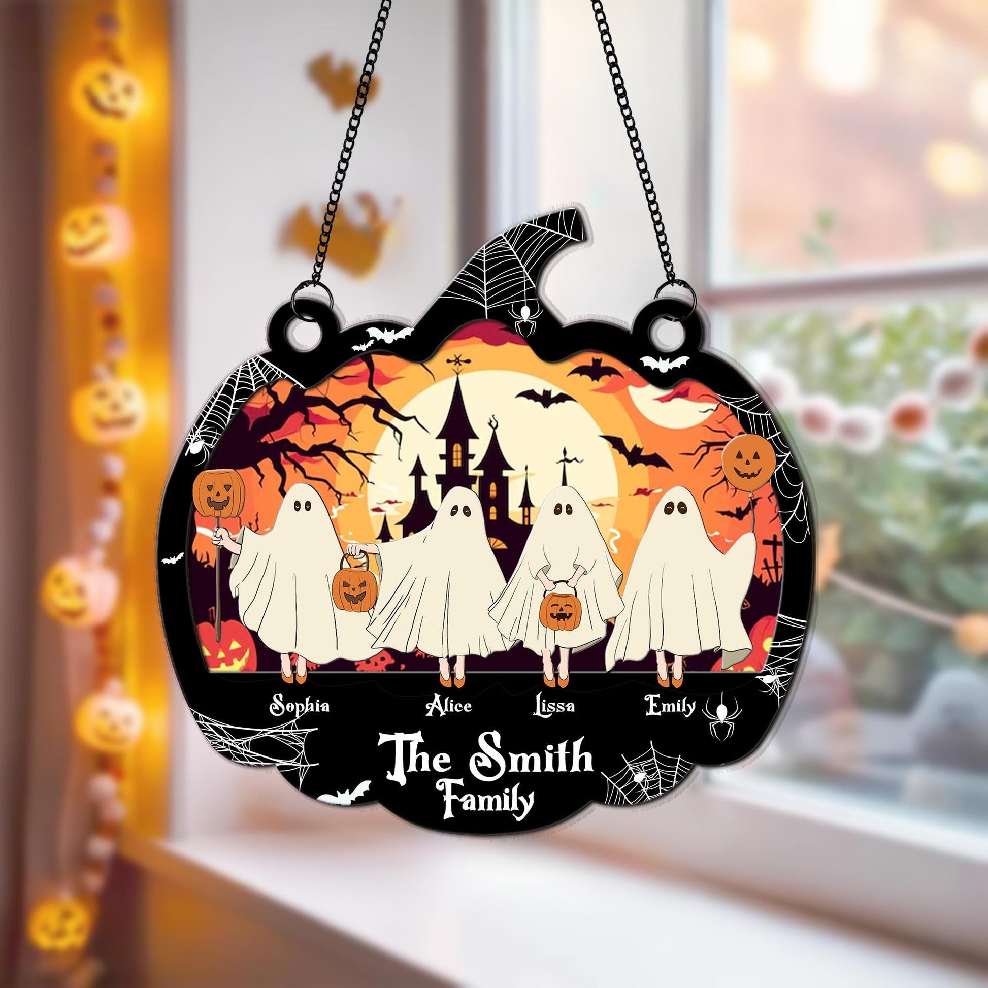 Personalized Ghost Family Ornament Suncatcher, Dark Gothic Home Decor, Ghost Suncatcher,Halloween Decor,Halloween Family Portrait Suncatcher