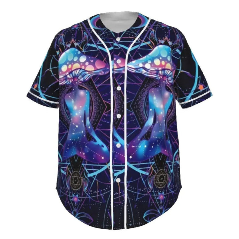 Mystic Mushroom Awakening Baseball Shirt, Psychedelic Spiritual Jersey, Cosmic Mushroom Raglan Top, Visionary Art Festival Wear, Boho Mystic Style