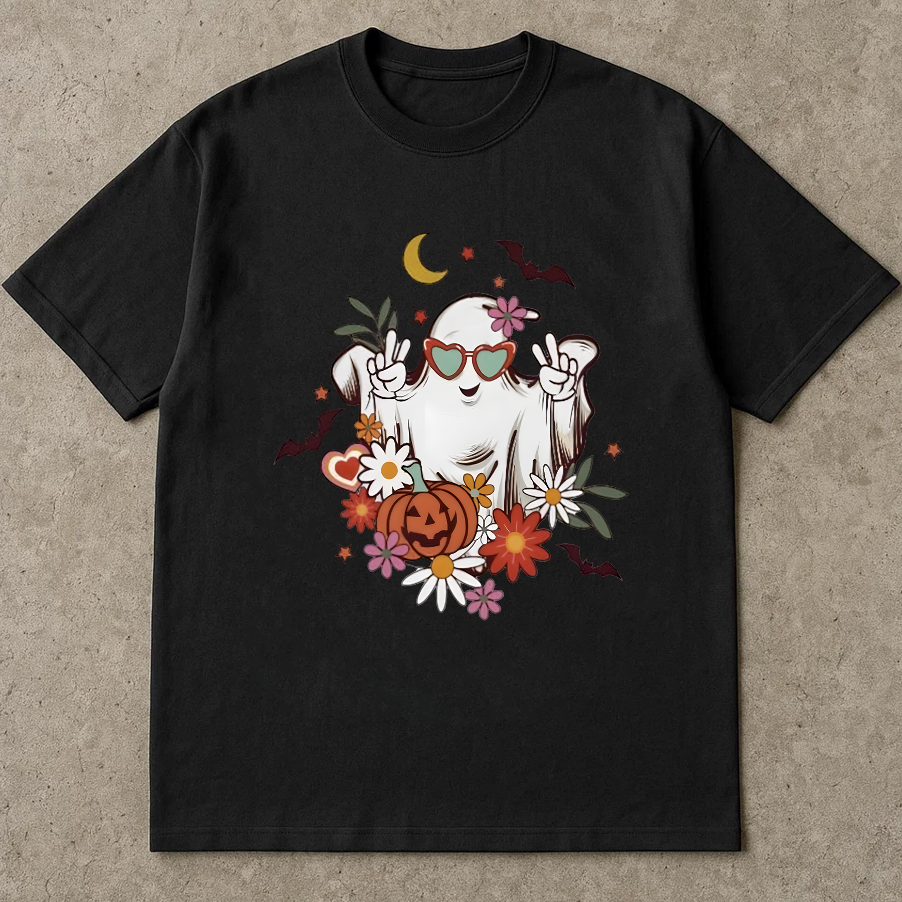 Minimalist Ghost Halloween Shirt, Cute Black and White Ghost Heart Tee, Aesthetic Spooky Season Shirt, Simple Halloween T-Shirt