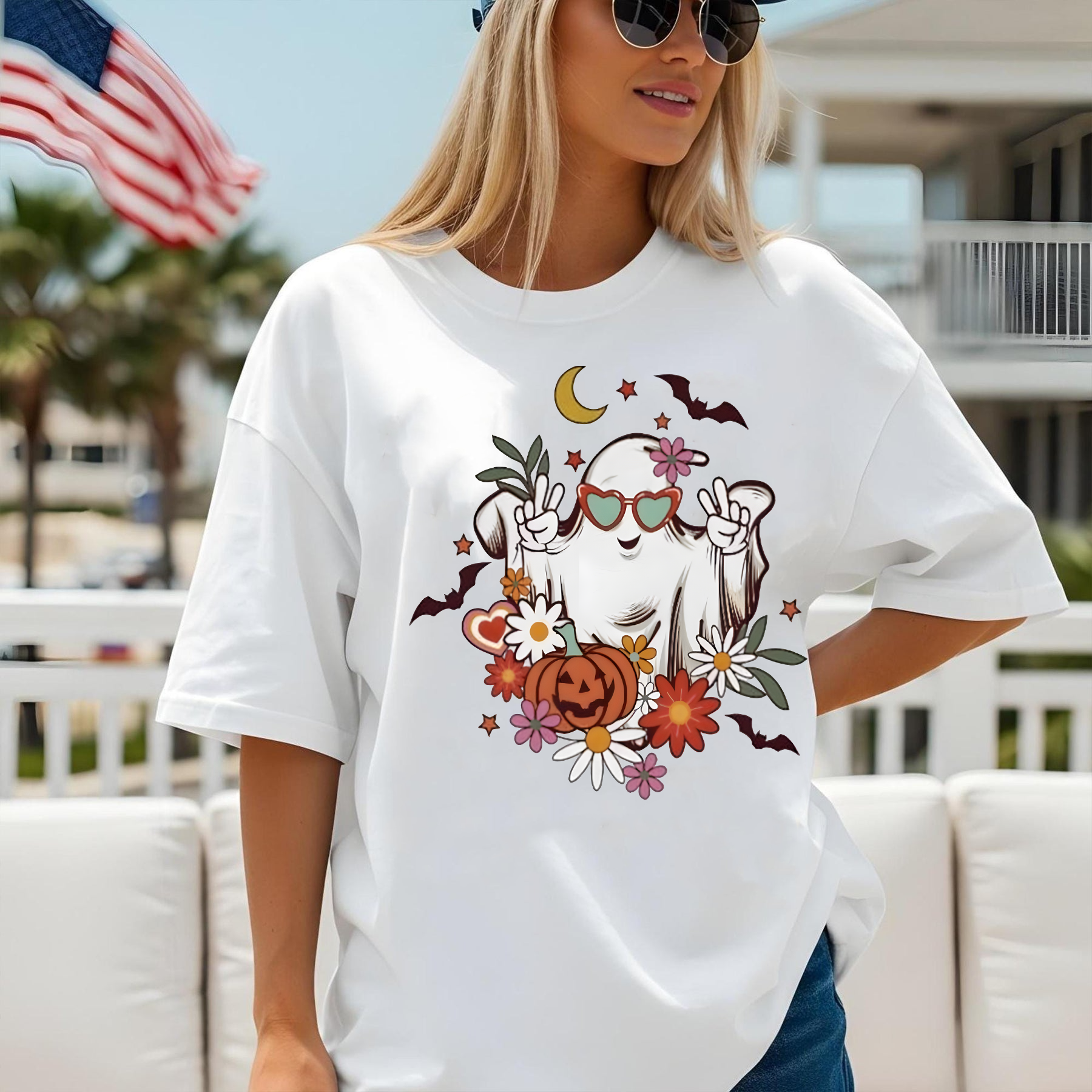 Minimalist Ghost Halloween Shirt, Cute Black and White Ghost Heart Tee, Aesthetic Spooky Season Shirt, Simple Halloween T-Shirt