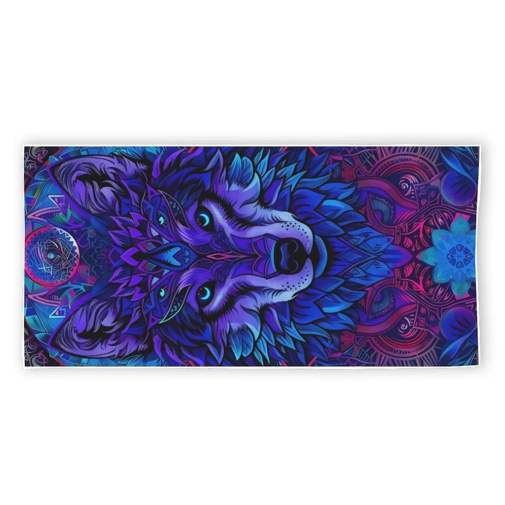 Wolf Mandala Beach Towel, Psychedelic Wolf Graphic Design, Spiritual Mandala Towel, Tribal Animal Beach Towel, Fantasy Festival Towel