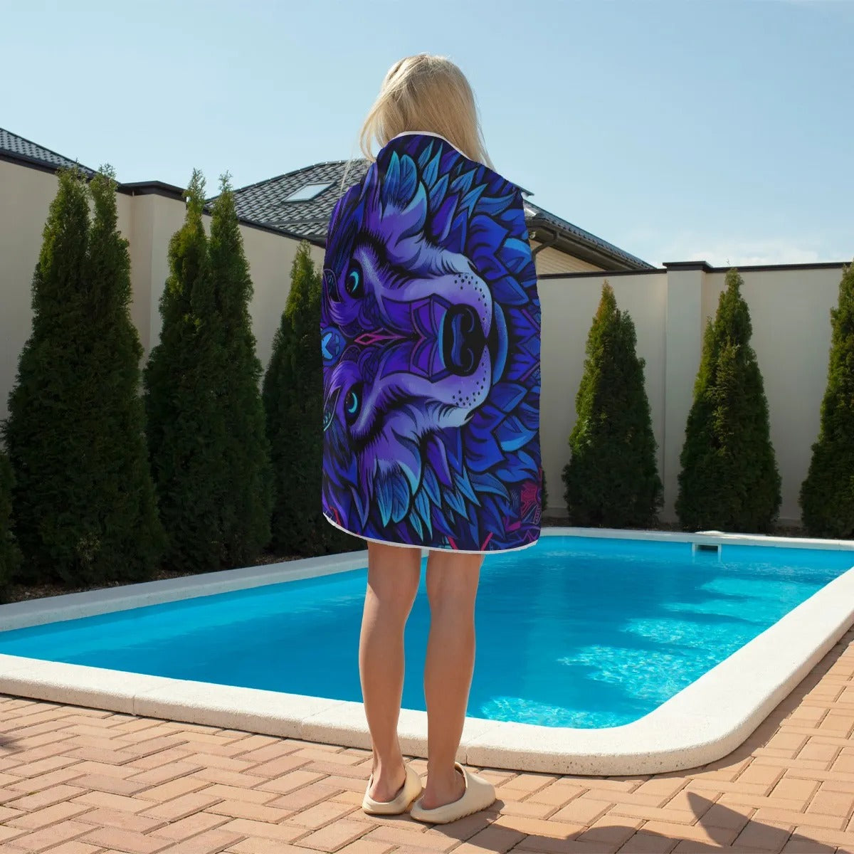 Wolf Mandala Beach Towel, Psychedelic Wolf Graphic Design, Spiritual Mandala Towel, Tribal Animal Beach Towel, Fantasy Festival Towel