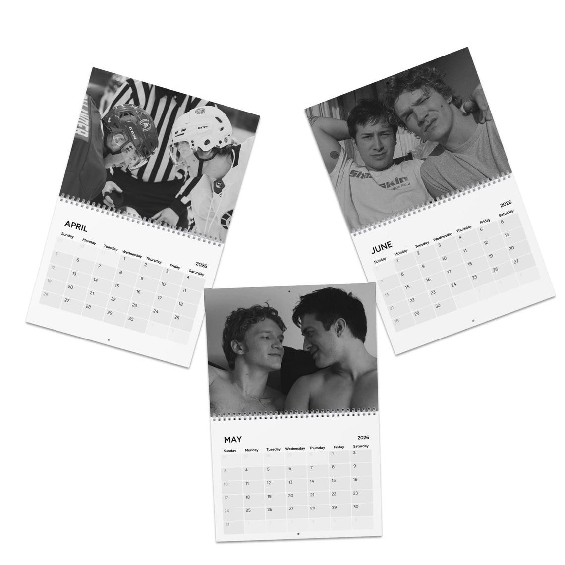 Black and White Heated Rivalry Hockey Calendar 2026 - Hollanov Wall Calendar - Romance Fan Decor