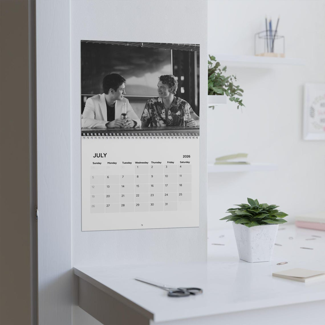 Black and White Heated Rivalry Hockey Calendar 2026 - Hollanov Wall Calendar - Romance Fan Decor