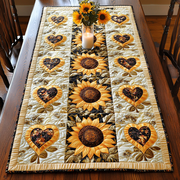 Blooming Hearts Quilted Table Runner BTO2001061, Valentine’s Day Table Runner with Heart Pattern