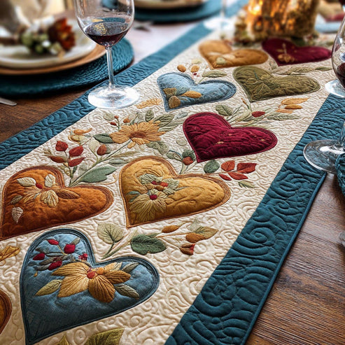 Blushing Hearts Quilted Table Runner BTO2001032, Valentine’s Day Table Runner with Heart Pattern
