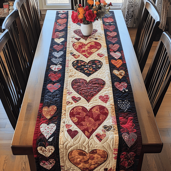 Boundless Love Quilted Table Runner BTO2001077, Valentine’s Day Table Runner with Heart Pattern