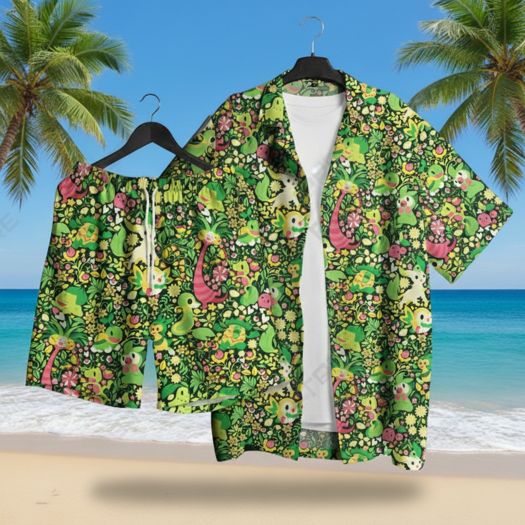 Bulbasaur Leafeon Hawaiian Shirt - Tropical Button-Up Shirt, Summer Beach Shorts