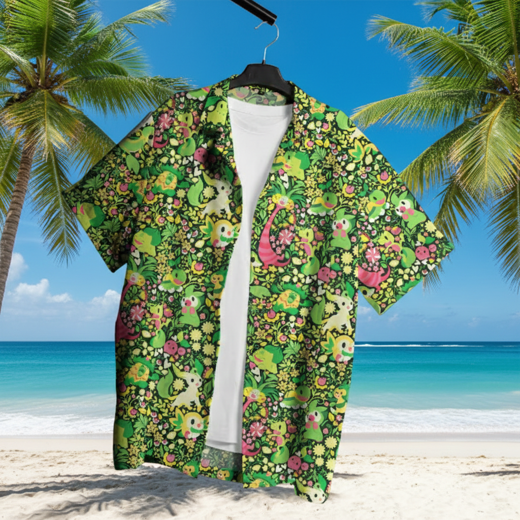 Bulbasaur Leafeon Hawaiian Shirt - Tropical Button-Up Shirt, Summer Beach Shorts