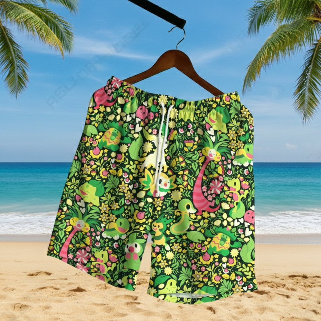 Bulbasaur Leafeon Hawaiian Shirt - Tropical Button-Up Shirt, Summer Beach Shorts