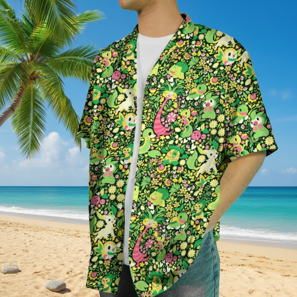 Bulbasaur Leafeon Hawaiian Shirt - Tropical Button-Up Shirt, Summer Beach Shorts