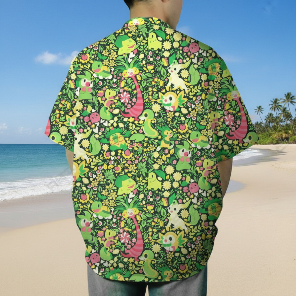 Bulbasaur Leafeon Hawaiian Shirt - Tropical Button-Up Shirt, Summer Beach Shorts