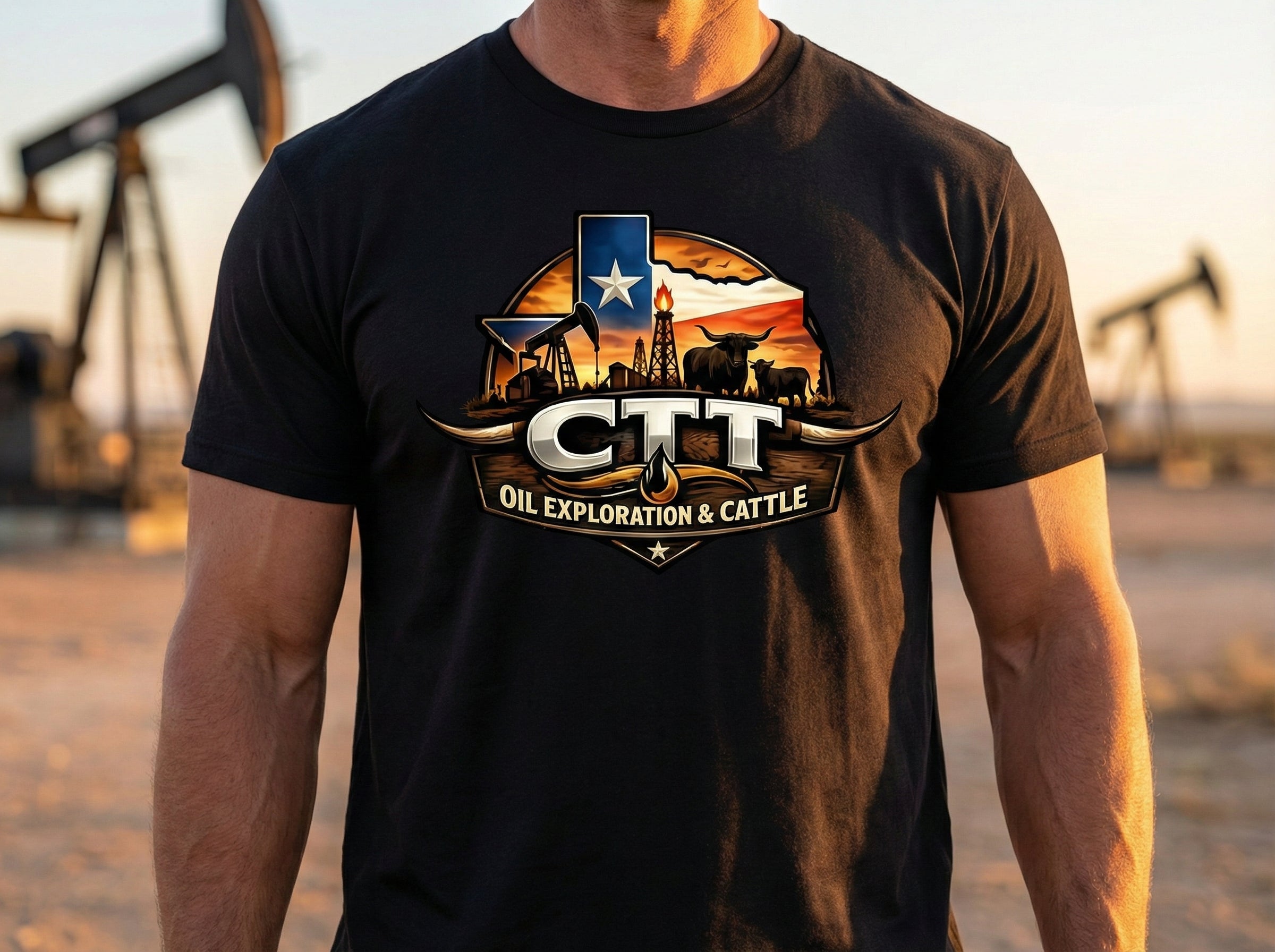 CTT Oil Exploration & Cattle Graphic T-Shirt – West Texas Oilfield Ranch Landman Tee, Oilfield Ranch Graphic Shirt