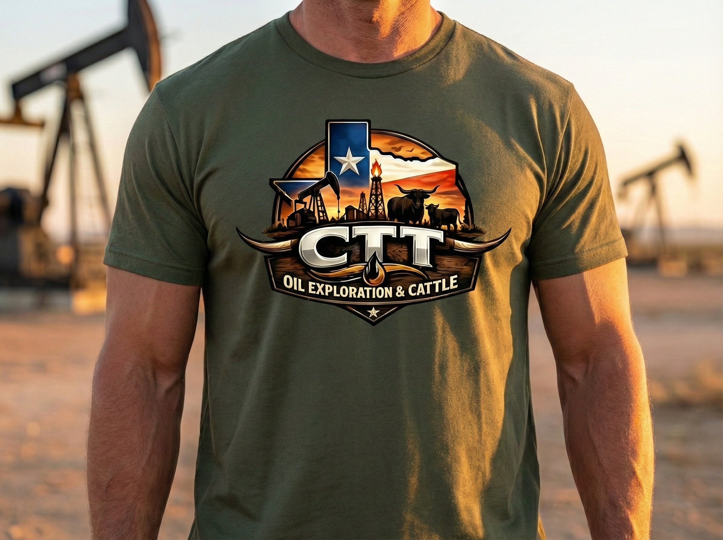 CTT Oil Exploration & Cattle Graphic T-Shirt – West Texas Oilfield Ranch Landman Tee, Oilfield Ranch Graphic Shirt