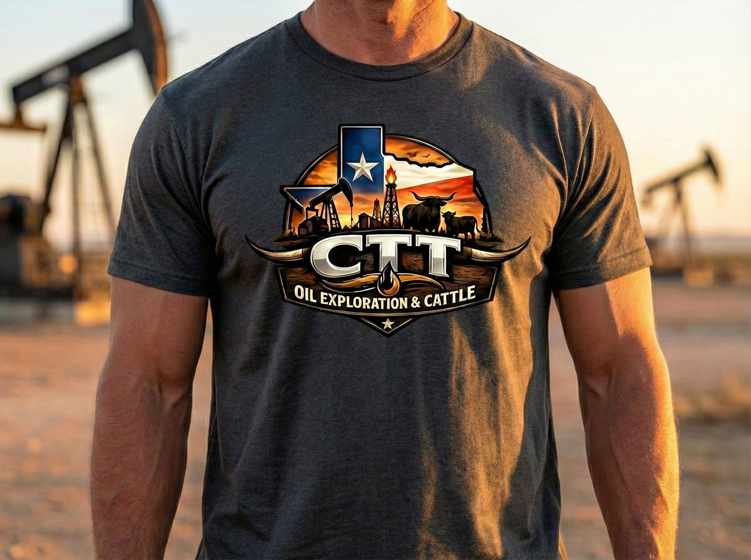CTT Oil Exploration & Cattle Graphic T-Shirt – West Texas Oilfield Ranch Landman Tee, Oilfield Ranch Graphic Shirt