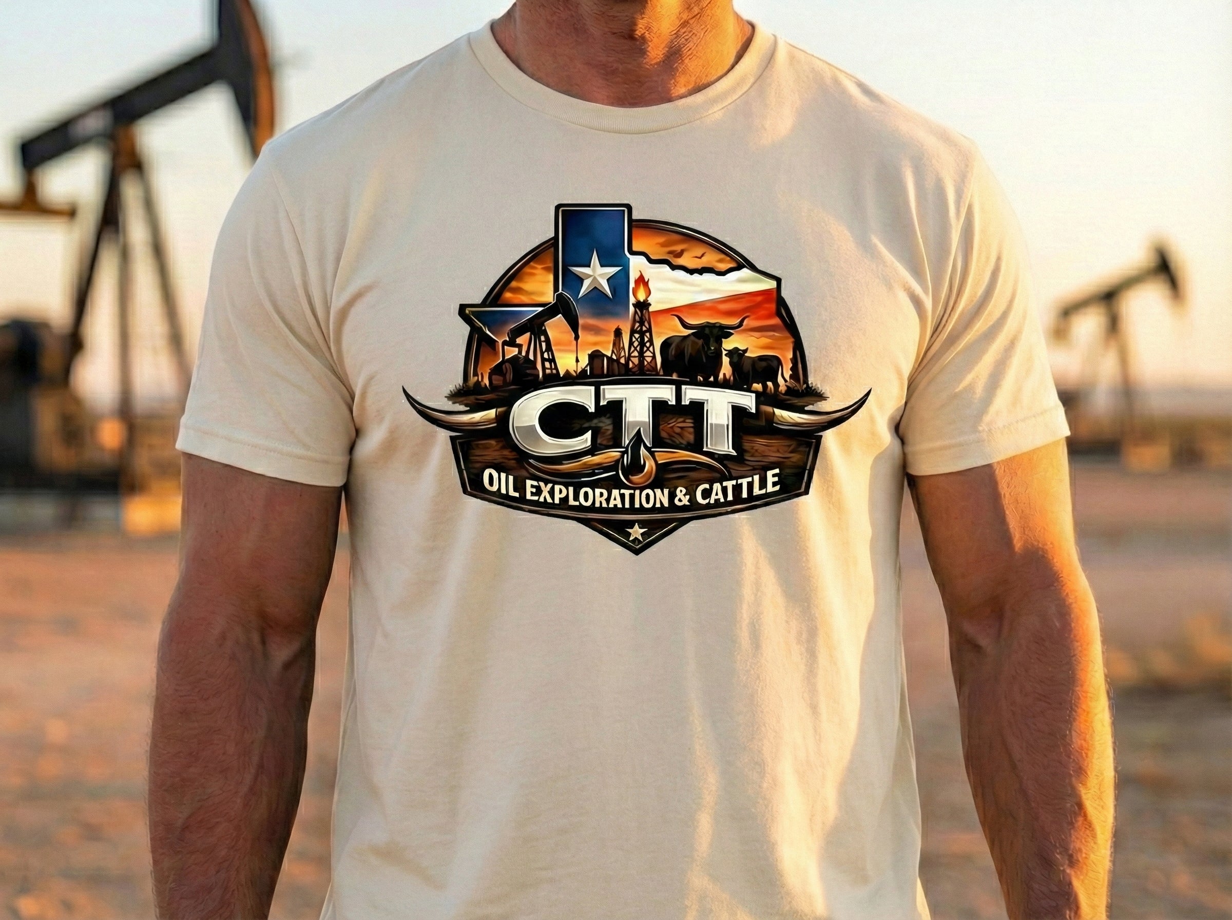 CTT Oil Exploration & Cattle Graphic T-Shirt – West Texas Oilfield Ranch Landman Tee, Oilfield Ranch Graphic Shirt
