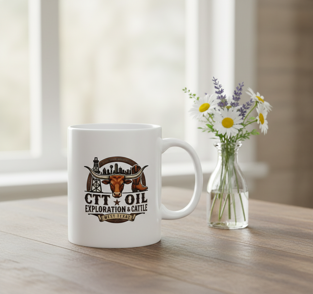 CTT Oil Exploration & Cattle Logo Ceramic Coffee Mug – West Texas Custom Coffee Cup