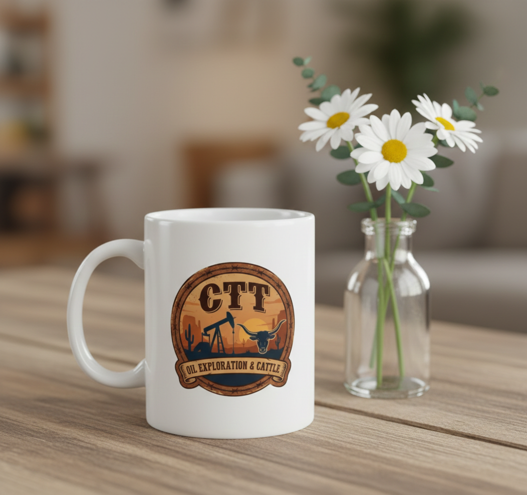 CTT Oil Exploration & Cattle West Texas Logo Ceramic Coffee Mug – Custom Coffee Cup