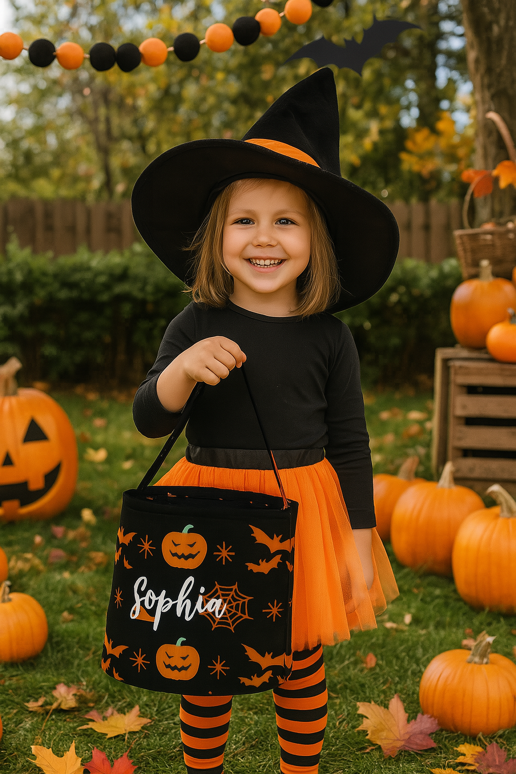 Personalized Halloween Basket, Name Halloween Boo Basket, Trick or Treat Basket, Halloween Candy Bag, Gift for Kid