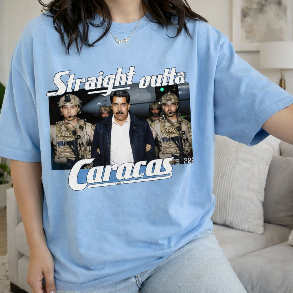 Straight Outta Caracas T-Shirt, Political Graphic Tee, Viral News Meme Shirt, Unisex Statement Streetwear