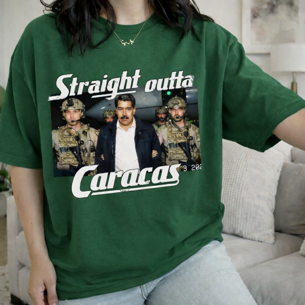 Straight Outta Caracas T-Shirt, Political Graphic Tee, Viral News Meme Shirt, Unisex Statement Streetwear