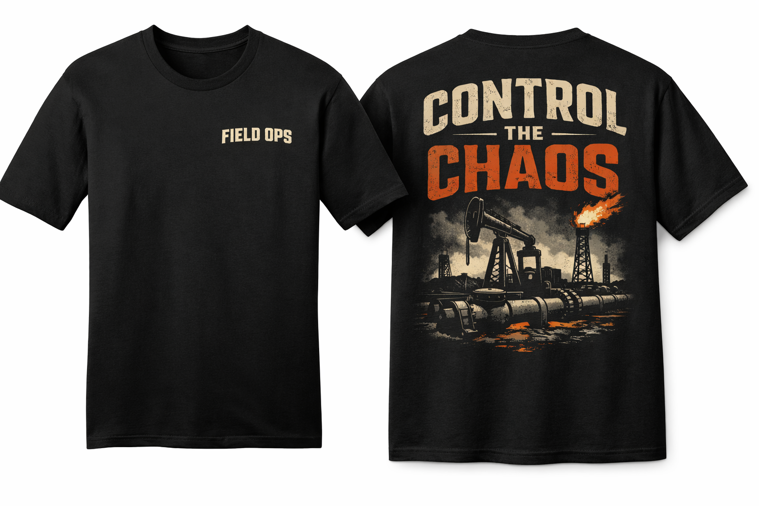CTT Oil Exploration & Cattle “Control The Chaos” T-Shirt – Landman Inspired Oilfield Graphic Tee