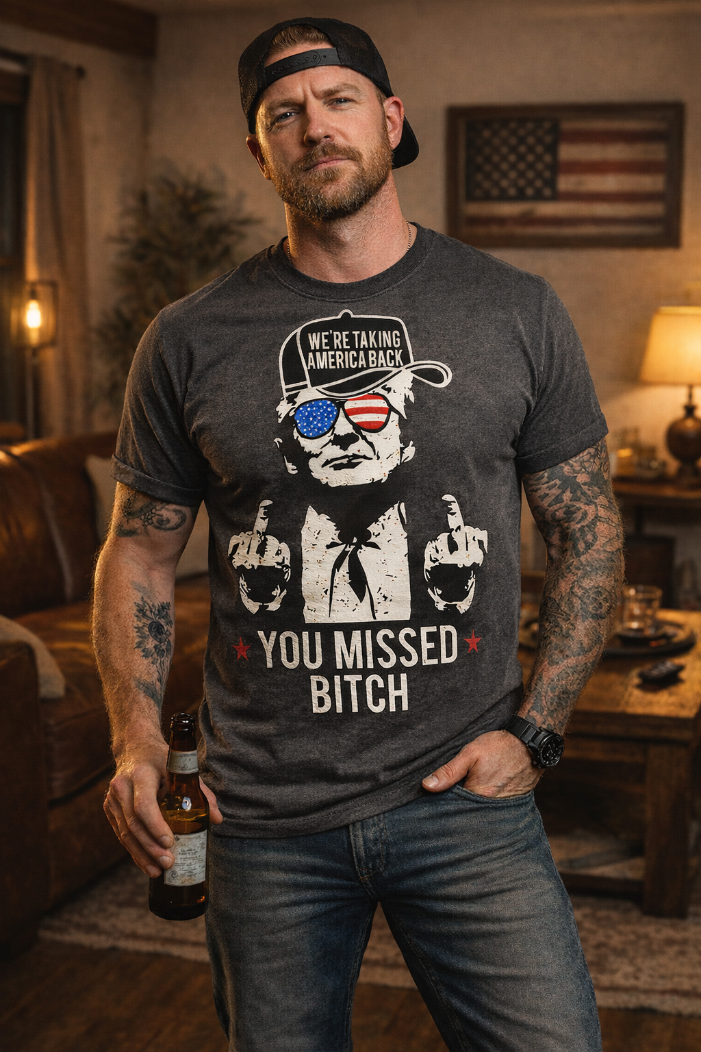 Funny Political T-Shirt – ‘You Missed Bitch’ Graphic Tee, America Back Retro Design, Patriotic Humor Shirt