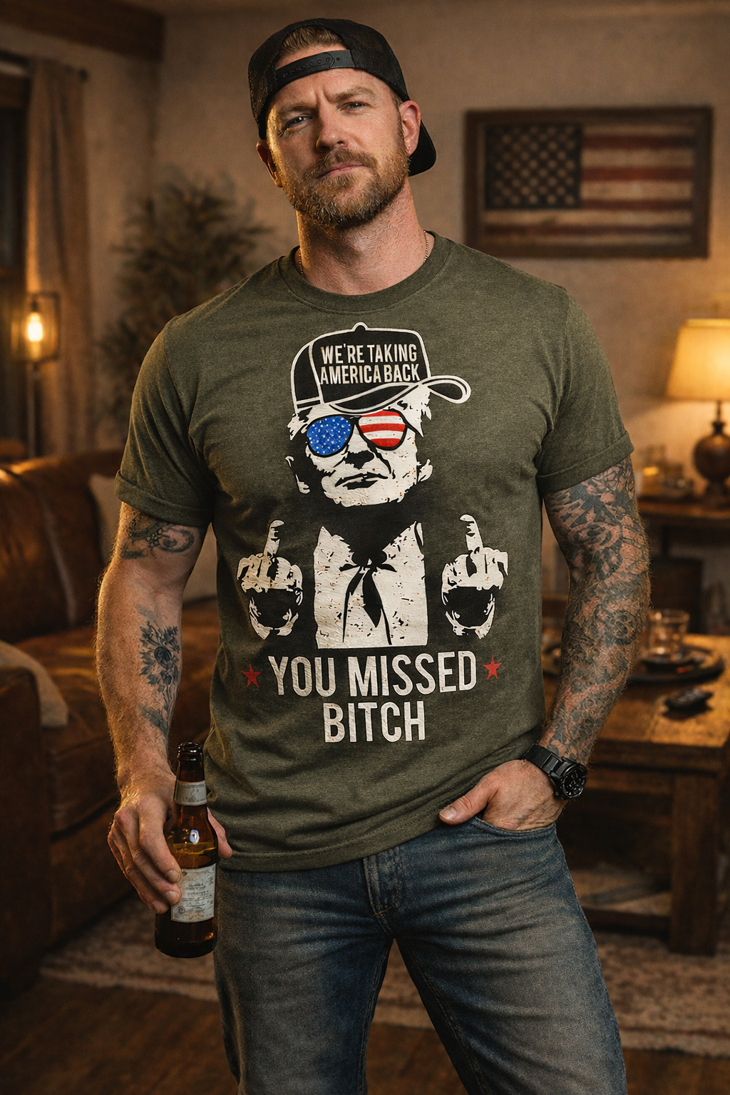 Funny Political T-Shirt – ‘You Missed Bitch’ Graphic Tee, America Back Retro Design, Patriotic Humor Shirt