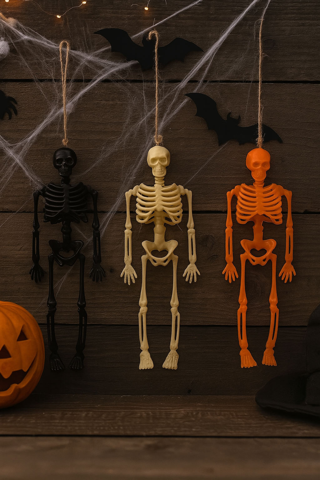 6pcs Halloween Hanging Skeletons, Halloween Decorations Mini Plastic Skull Decorations with Rope, Haunted House Props, Outdoor & Indoor Halloween Decorations