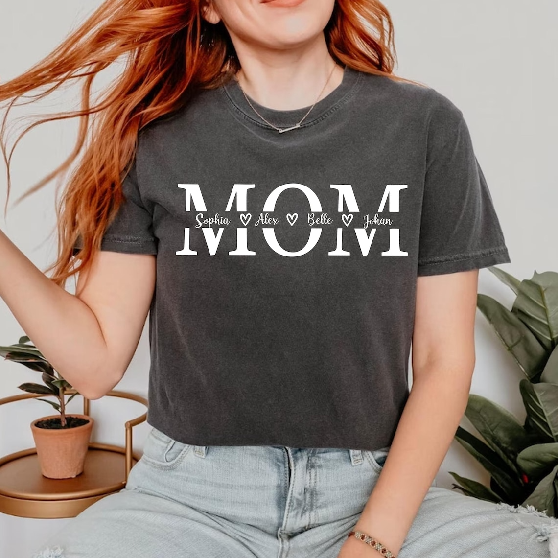 Custom Mom Shirt with Kids Names, Personalized Mama Shirt, Mother’s Day Gift for Mom