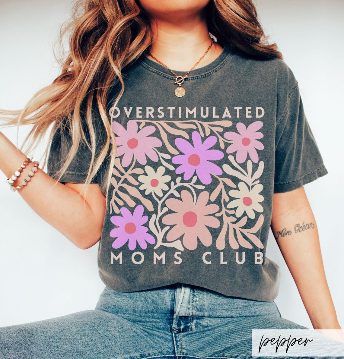 Overstimulated Moms Club Shirt, Floral Mama Tee