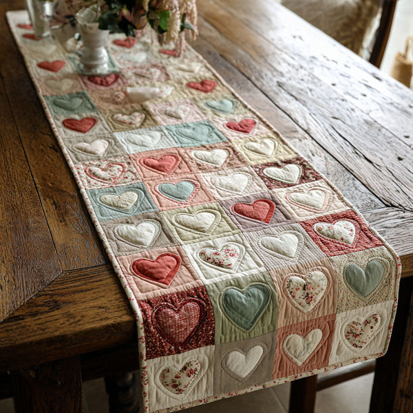 Cottage Heartpath Quilted Table Runner BTO2001069, Valentine’s Day Table Runner with Heart Pattern