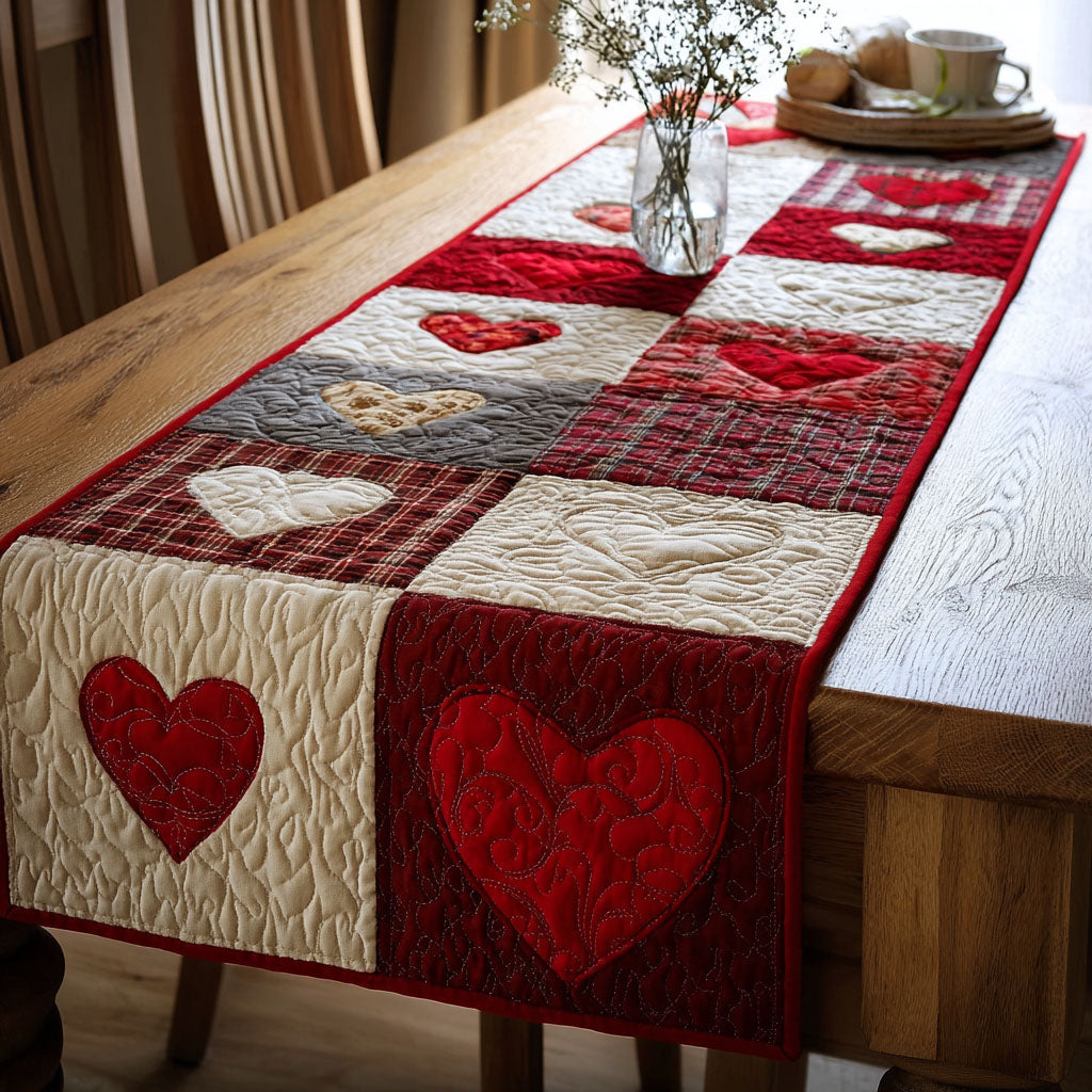 Country Heart Quilted Table Runner BTO2001015, Valentine’s Day Table Runner with Heart Pattern