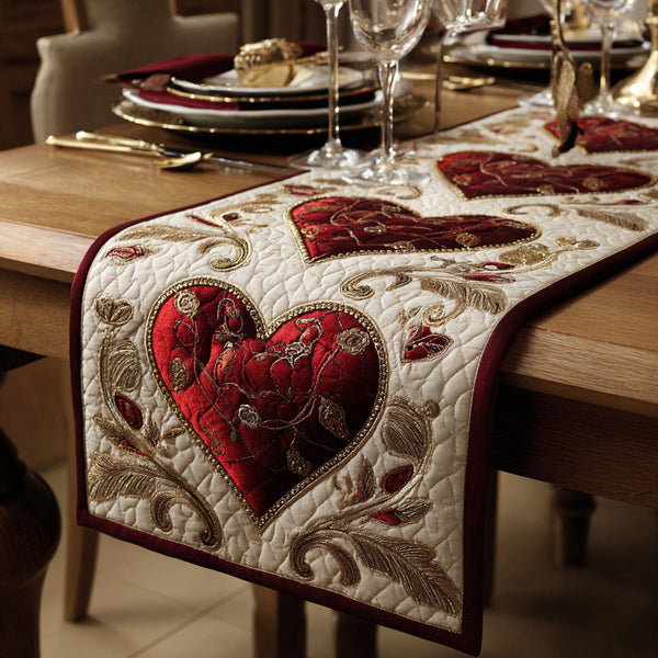 Cozy Row Quilted Table Runner BTO2001085, Valentine’s Day Table Runner with Heart Pattern