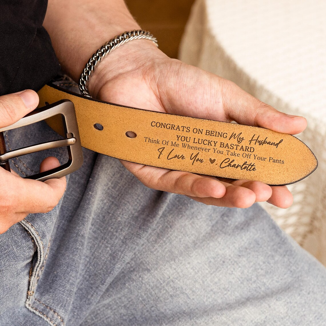 Personalized Engraved Leather Belt for Men – Funny Handmade Gift for Husband, Groomsmen, Father’s Day & Anniversary
