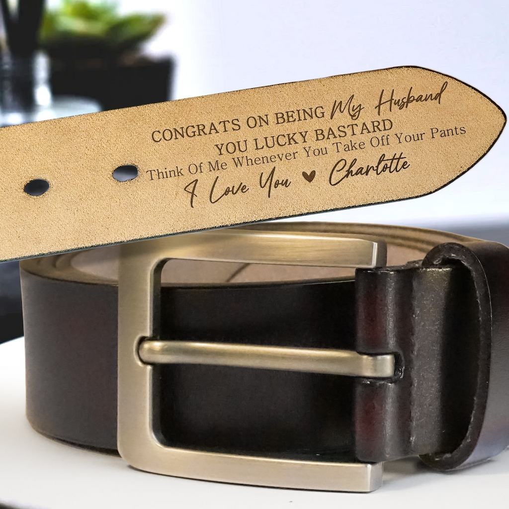 Personalized Engraved Leather Belt for Men – Funny Handmade Gift for Husband, Groomsmen, Father’s Day & Anniversary