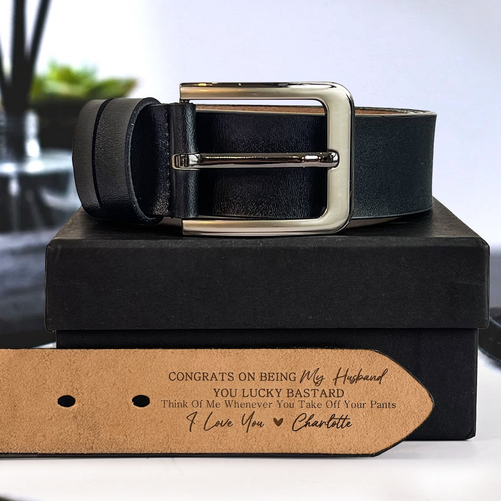 Personalized Engraved Leather Belt for Men – Funny Handmade Gift for Husband, Groomsmen, Father’s Day & Anniversary